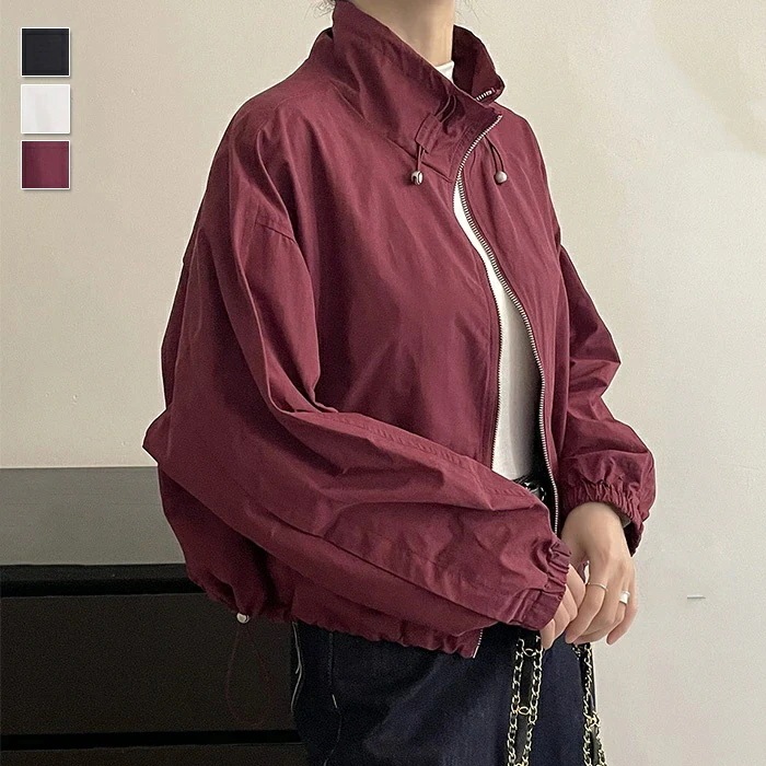 ジャケット レディース ショート丈 アウター ブルゾン スタンドカラー 立ち襟 軽アウタージップアップ コットン 綿 長袖 羽織 前開き 上着 春秋 ゆったり 無地 きれいめ 秋ジャケット ライトアウ