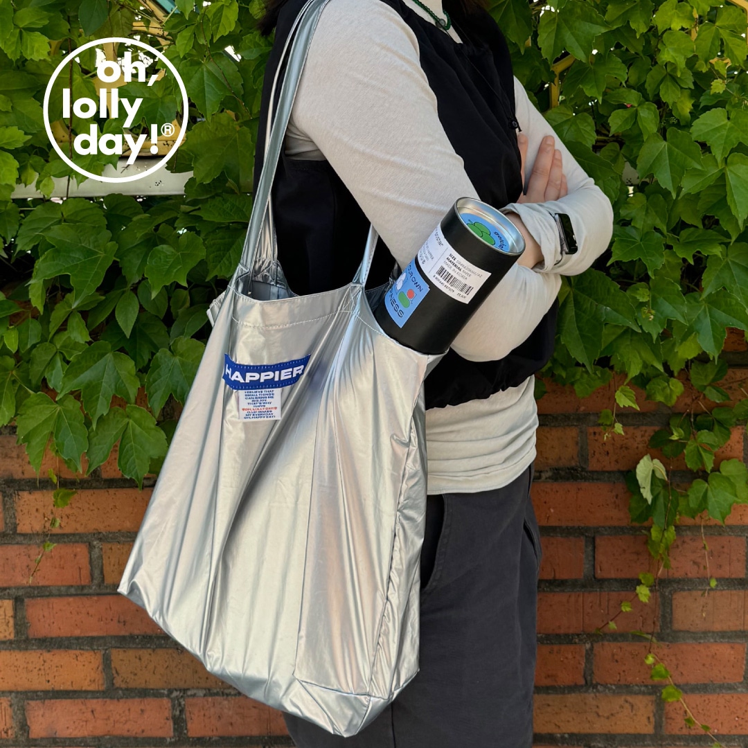 【NEW】oh, lolly day! HAPPIER LABEL BIG BAG トートバッグ 韓国 ブランド レディース サブバッグ エコバッグ コットン ナイロン 大きめ A4