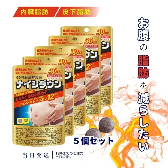 井藤漢方製薬 ナイシダウン 30日分 60粒 サプリメント ダイエット 5個セット 機能性表示食品 肥満 メタボ お腹 内臓脂肪 皮下脂肪 送料無料