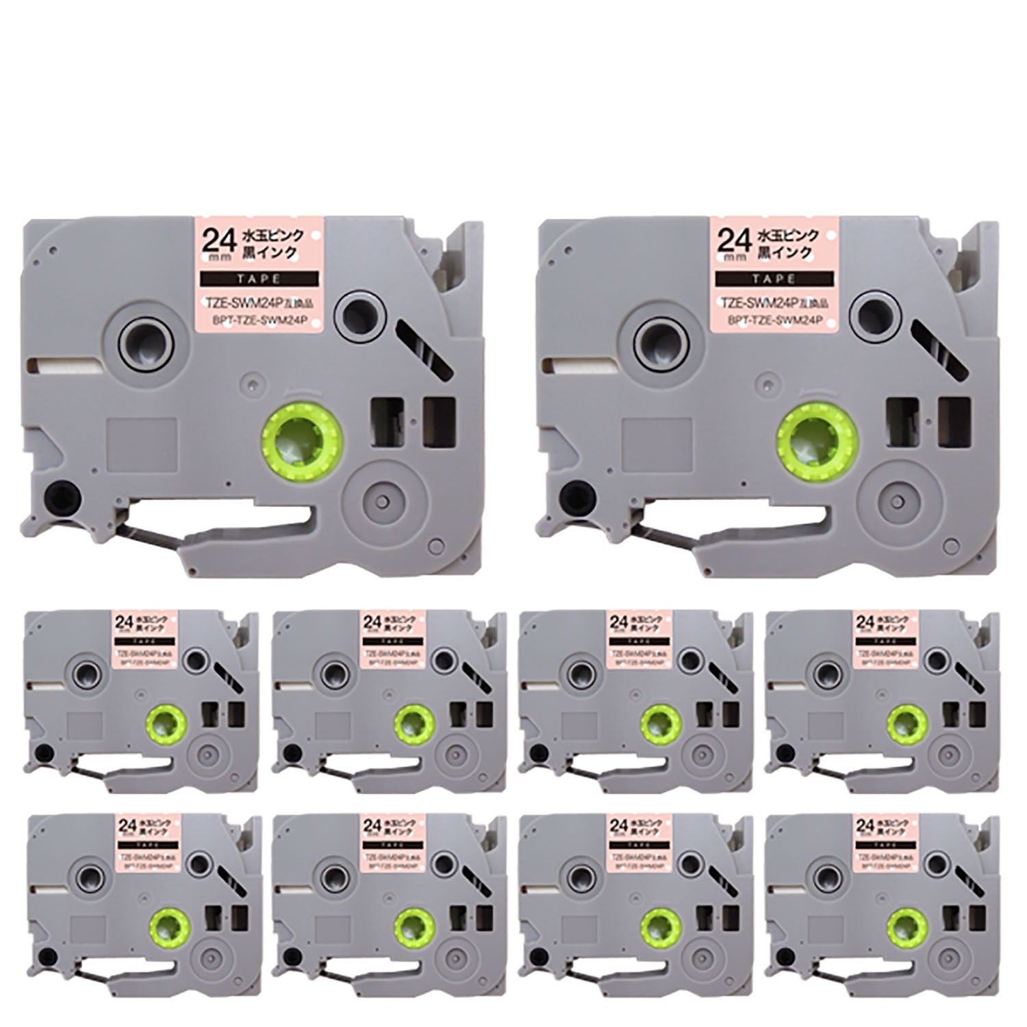 ブラザー用 ピータッチ 互換 テープ TZE-SWM24P 模様ラベル ラベルカートリッジ ピータッチキューブ対応 10個セット 24mm／水玉ピンクテープ／黒文字／模様ラベル