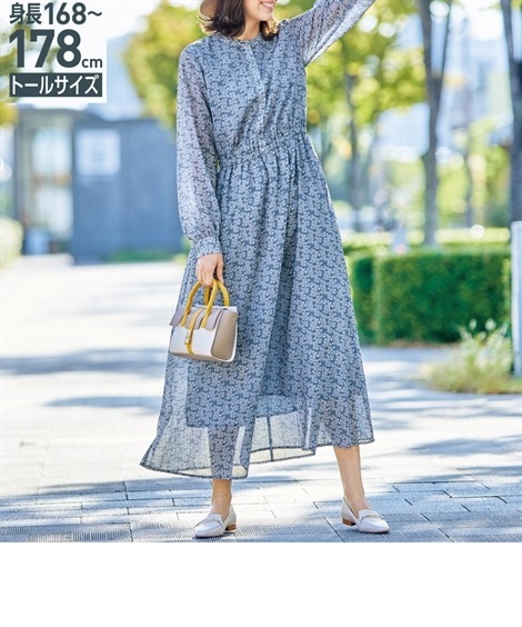 ロングマキシ丈/半袖 高身長　マキシ丈プリントワンピース トールサイズ Essenave