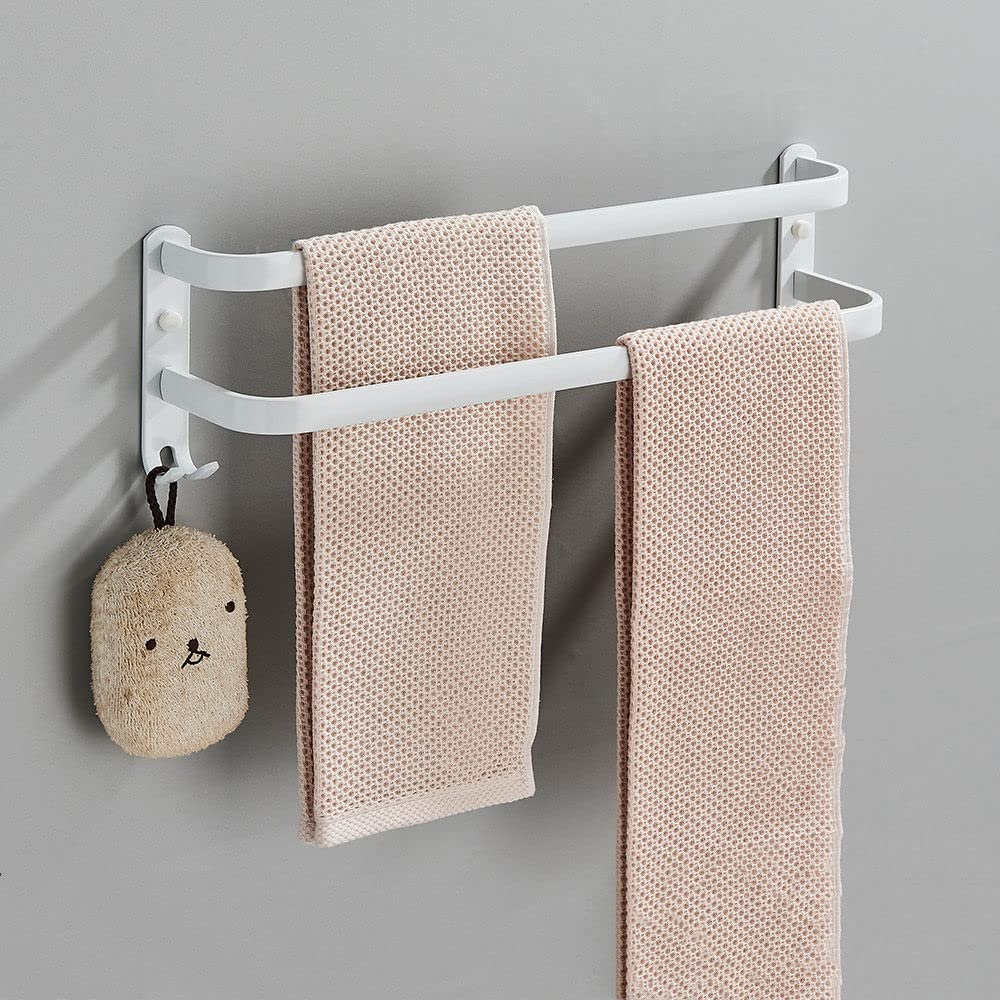 タオルハンガー ブラックとホワイト ブリーフスペース アルミニウム バスルーム タオルラック フック付き 複数層 壁取り付けパンチクロスホルダー ホワイト ダブル 40cm 30/40/50cm