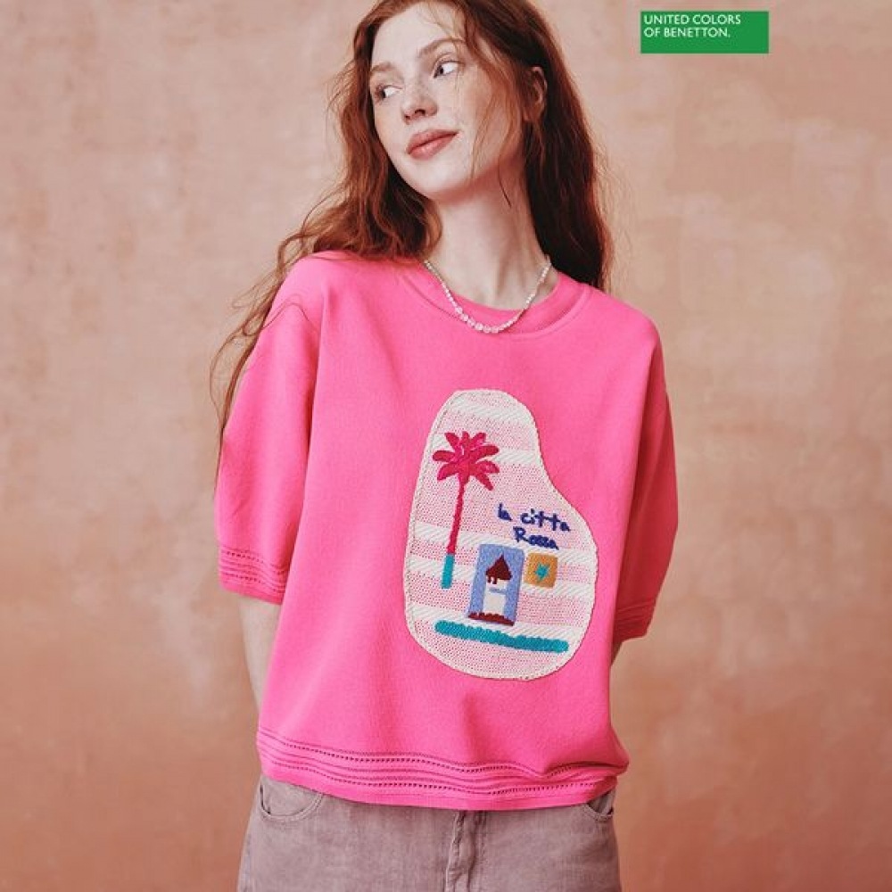 [ベネトン] ベネトンメッシュ刺繍パッチニット BAKPB3531