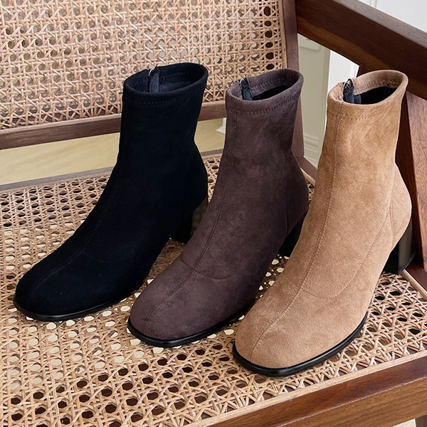 ショートブーツ スクエアトゥ サイドジップ レディース 黒 茶色 ブラック コーヒー ベージュ