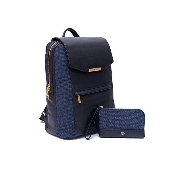 P.MAI Premium Valletta Leather Laptop Backpack for Women with Wristlet I 15-Inch Executive Laptop an