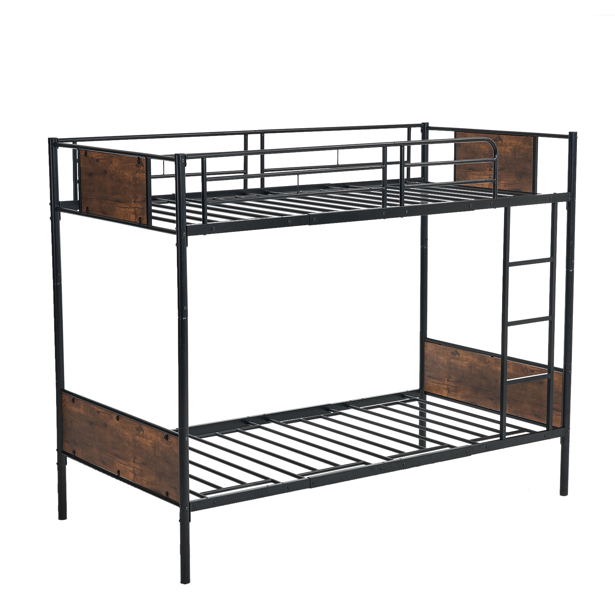 【国内出荷-送.料.無.料】【新品】ブラック二段ベッドシングルベッドパイプベッド木収納北欧風シングル耐震子供部屋スチールSDベッド