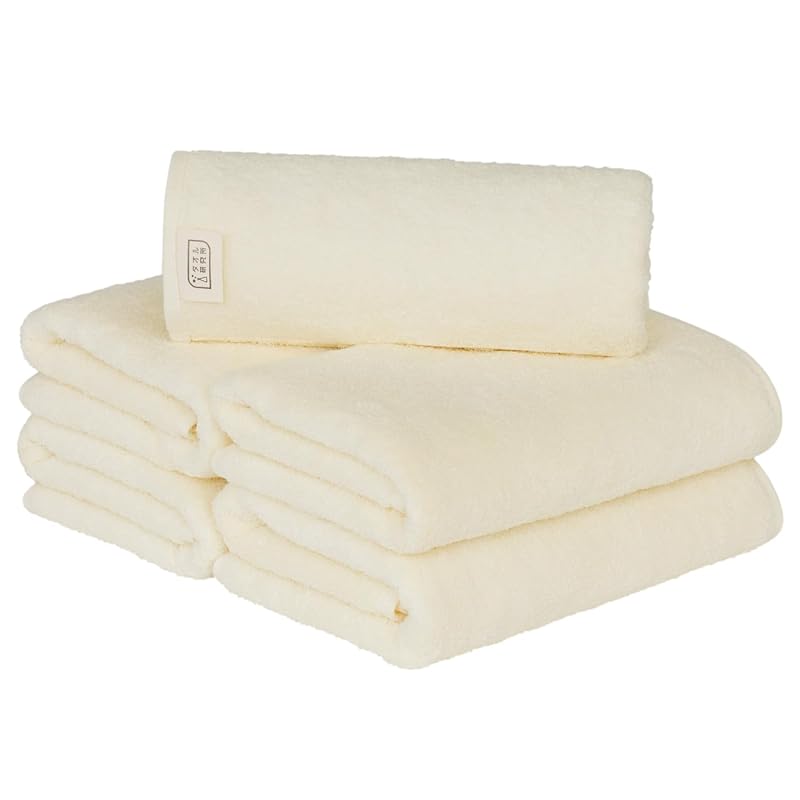 【迅速発送】タオル研究所 [毎日シンプル] #001 ミニバスタオル バニラホワイト 5枚セット 高速吸水 速乾 綿100% 耐久性 毛羽落ち少ない 【選べる7色】 J