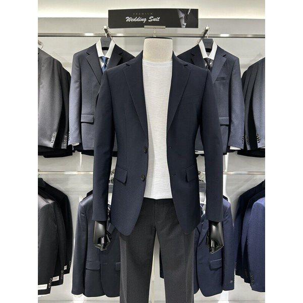 ネイビー スリムフィット ストレッチ ビジネスカジュアルコンビジャケット