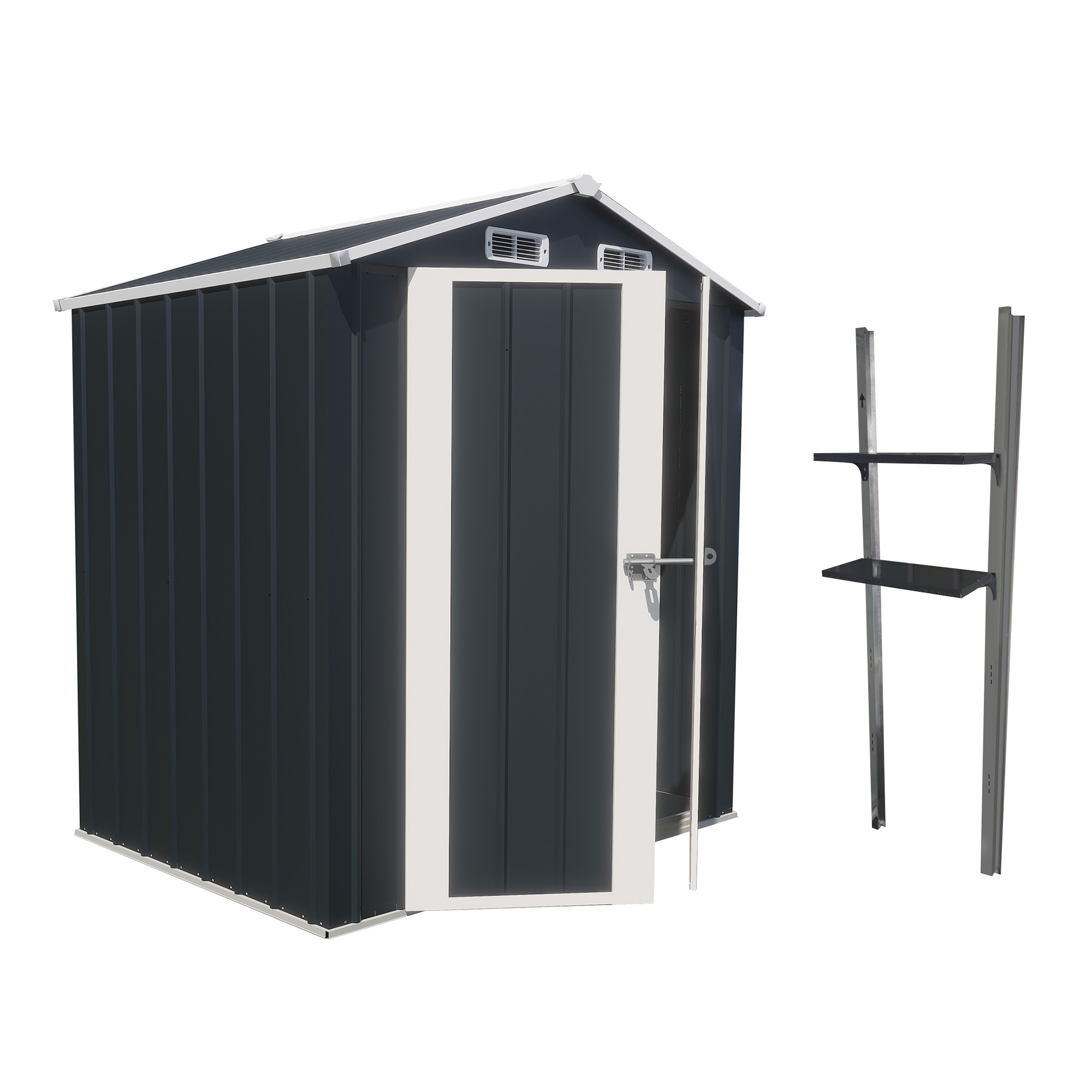 【可動棚付き】物置 屋外 スチール 倉庫 床材補強フレーム付き 戸外収納庫 幅173*奥行き107*高193 物置き おしゃれ 大型 収納庫 屋外物置 防さび ベランダ 防水 ドア スチール物置 屋外