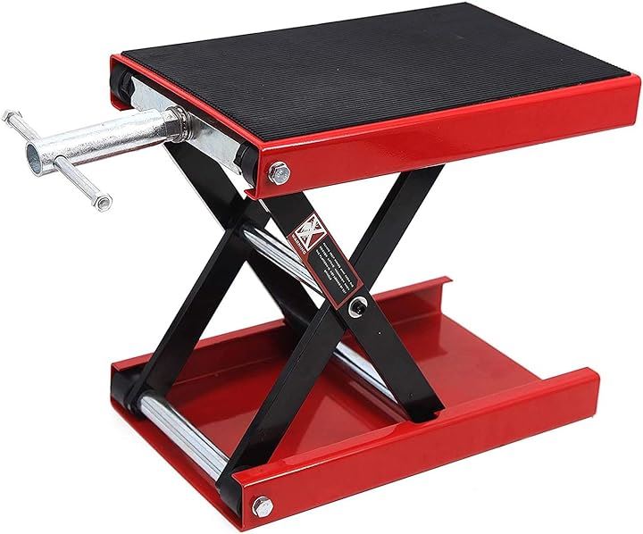 ジャッキ バイクジャッキ モーターサイクルジャッキ バイクスタンド リフトジャッキ 耐荷重500kg ゴムマット付き ハンドル付き(レッド) 6,367円