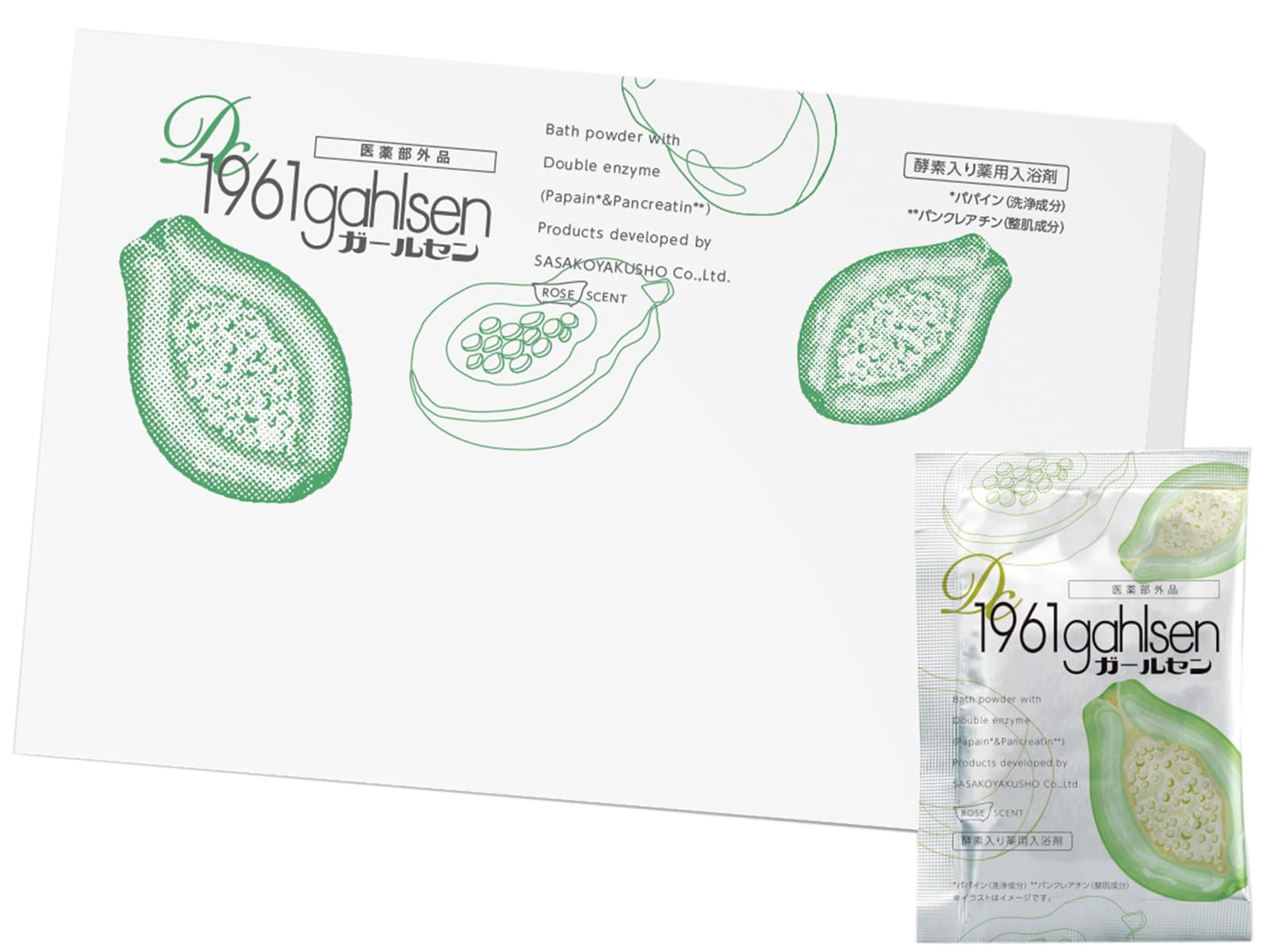 ガールセン 30包入り (20g×30包) W酵素 入浴剤 さっぱり パパイン酵素 洗浄 温泉 温活 美肌 ニキビ 冷え性 バラの香り 塩素除去 リラックス しっとり 潤い 天然 保湿 天然保湿成分