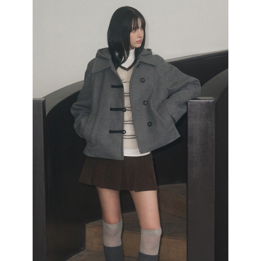 レザーカシミアメルトンダッフルパーカーショートコート