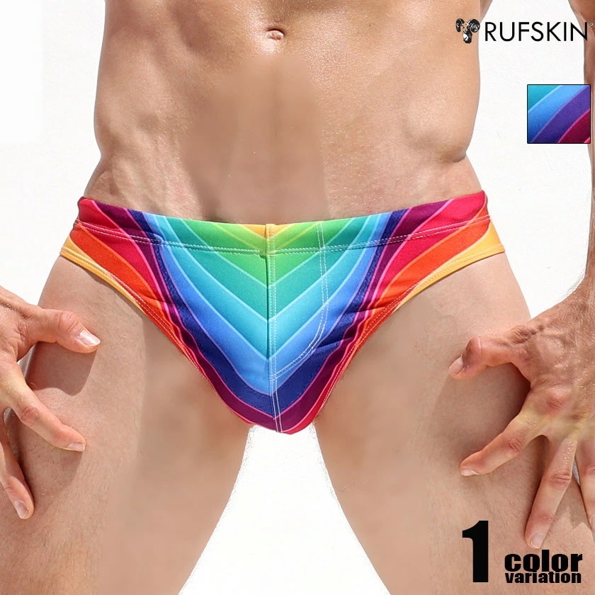 RUFSKIN/ラフスキン ARC 光沢 水着 ビキニ型スイムウェア 海パン セクシー　レインボー 虹 カラフル メンズ 男性水着 海パン
