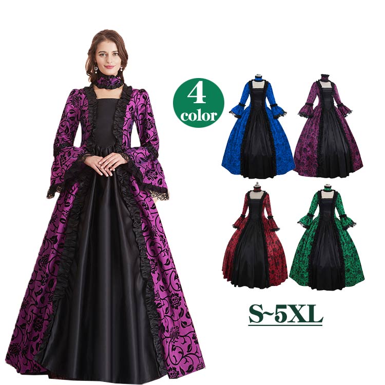 【激安開催】ヨーロッパ 中世ルネッサンス ロングドレス 復古 ヴィクトリア宮廷ドレス 新劇 発表会 演奏会用ドレス ピアノ 合唱 披露宴 舞台衣装 大きいサイズ S~5XL 半袖 お呼ばれ ハロウィン