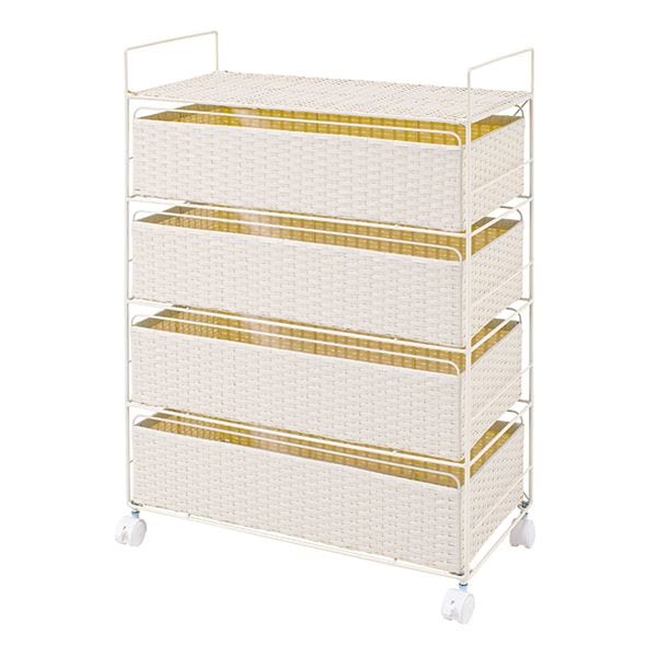 ランドリーラック 約幅60cm ホワイト キャスター付き スチールフレーム 取っ手付き 樹脂製 組立式 脱衣所 洗面所