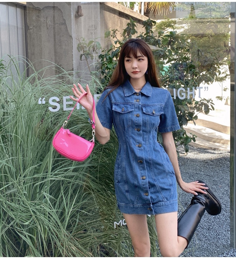 【送料無料】レディース ワンピース デニム シャツワンピース 半袖 ミニワンピース ボタン