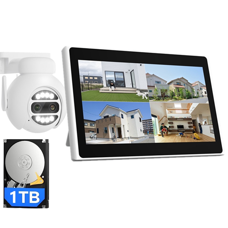 防犯カメラ 家庭用 ワイヤレス 屋外 新型 モニター付き 双方向通話可 AI検知 1TB HDD 業務用 防水 監視カメラ 1台セット 暗視撮影 常時録画 遠隔監視 500万画像