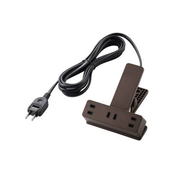 (まとめ) エレコム シャッター雷ガード付クリップタップ 2P・3個口 ブラウン 2.5m T-KF03-2325BR 1個 (×3セット)