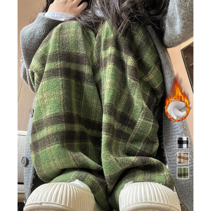 【急速出荷!】人気沸騰 大人気レディースパンツ チェック柄パンツハイウエストワイドパンツ