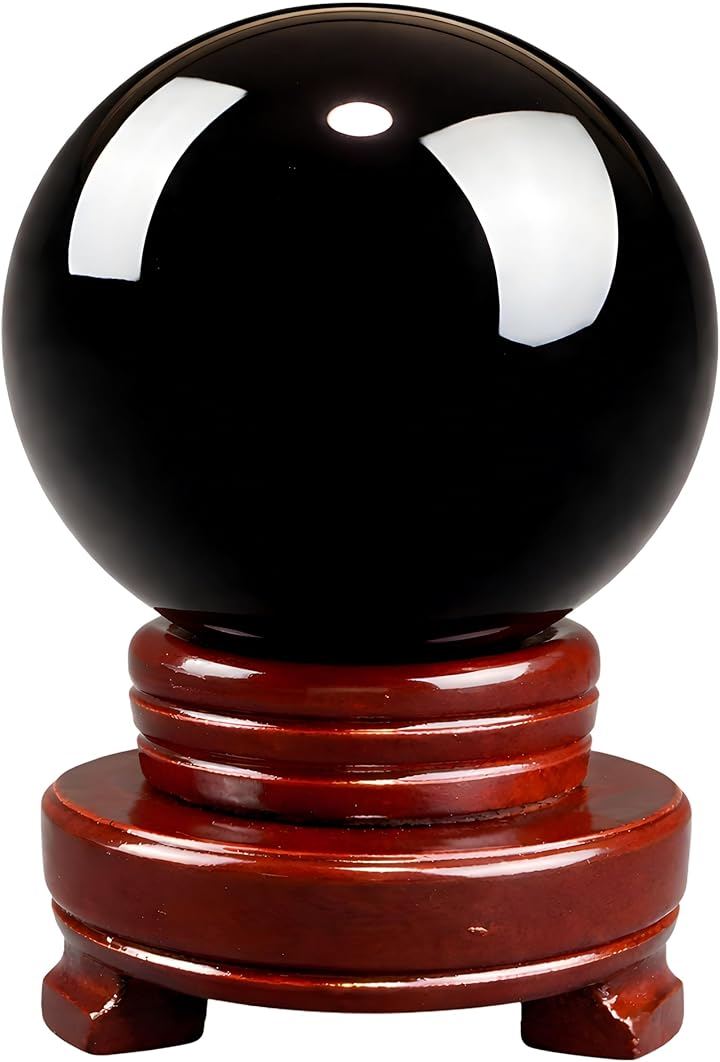 黒曜石 スフィア 置物 天然石 パワーストーン 黒水晶 球体 瞑想 台座付き (ブラック, 直径12cm)