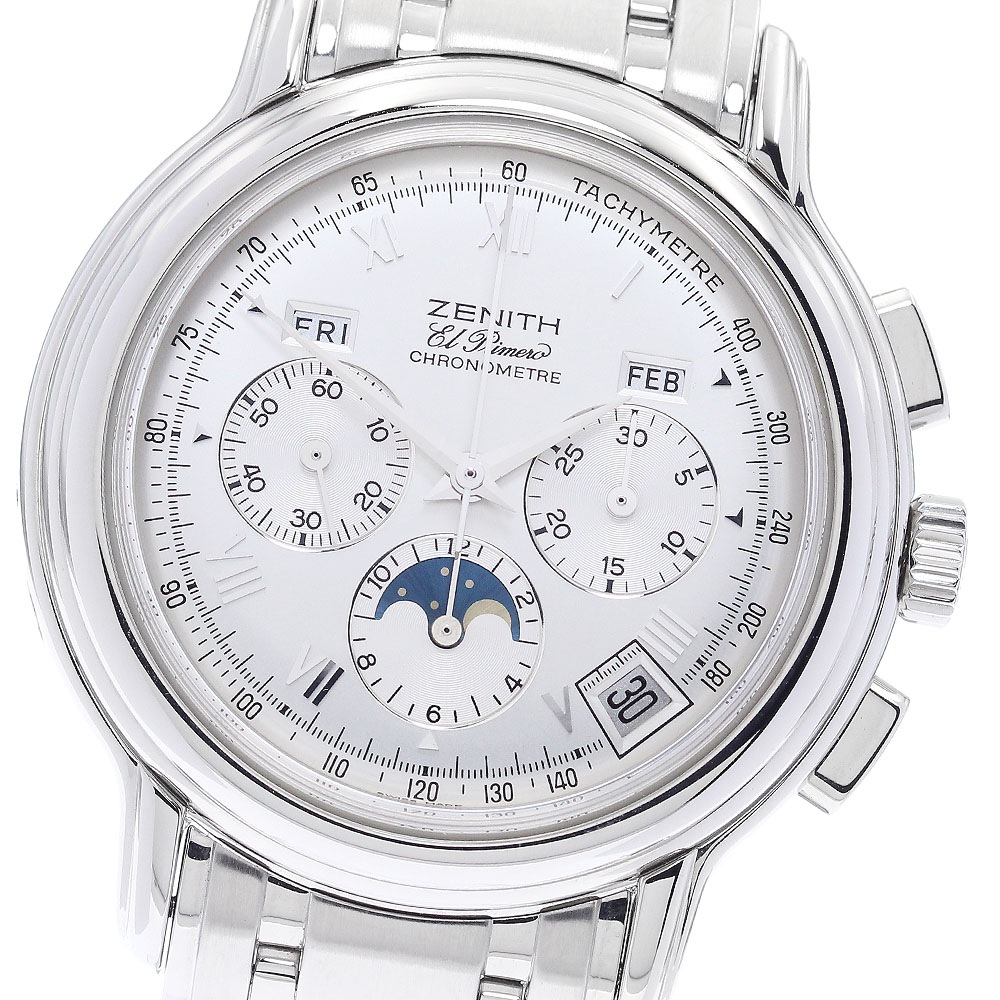ゼニス ZENITH 02.0240.410 クロノマスター エルプリメロ ムーンフェイズ クロノグラフ 自動巻き メンズ 良品 箱・保証書付き_893742【中古】