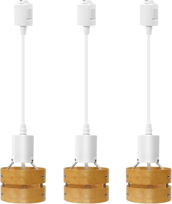 ペンダントライト 木の色木製の円 ダクトレール用 E26口金 長さ調整可能 ロック機構により脱落を防止 簡単なインストール 太いロープ 高級 和風 目に優しい 節電(白, 3個入) 5,229円