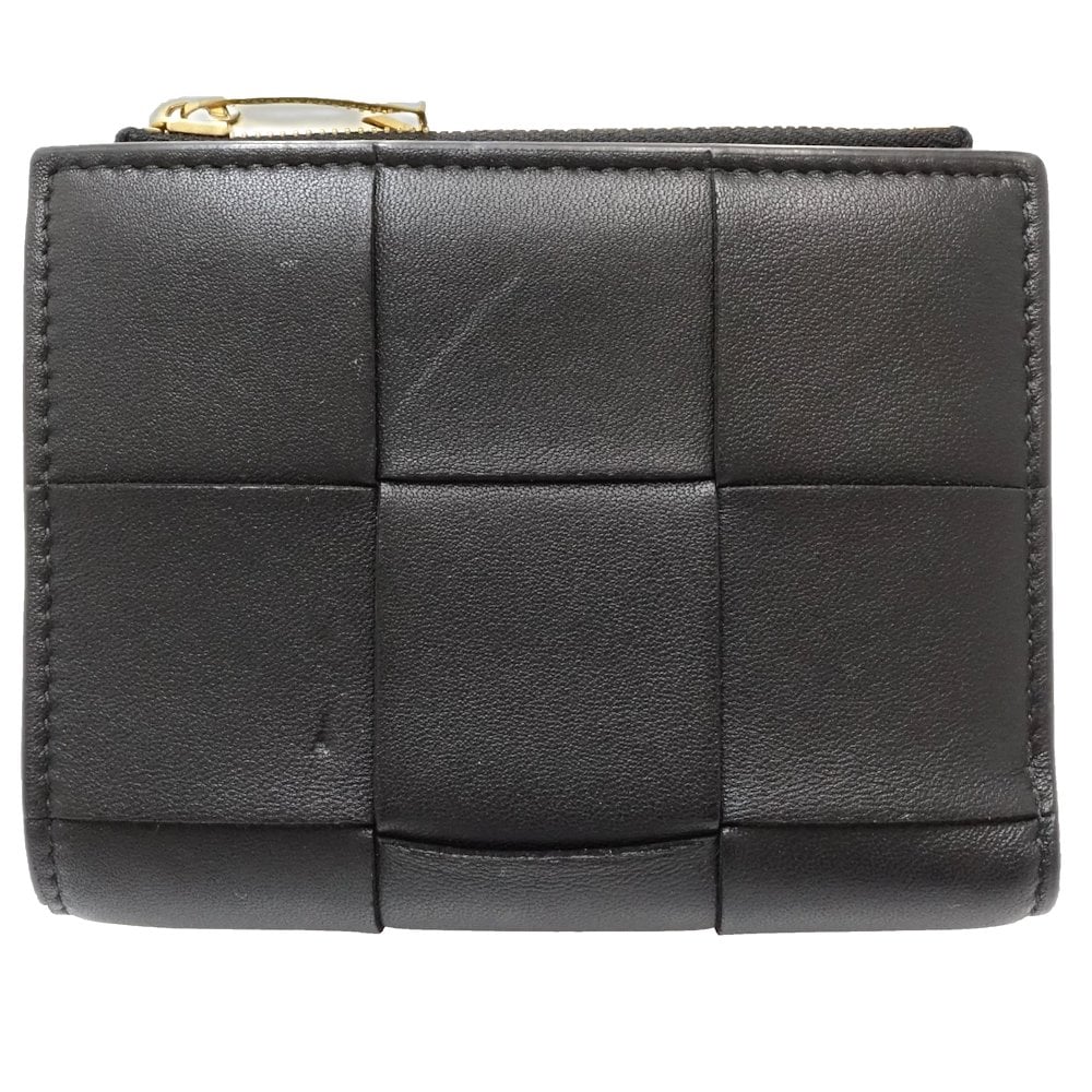 スモールカセット ファスナーウォレット 742698 二つ折り財布 マキシイントレチャート レザー ブラック/181464【中古】