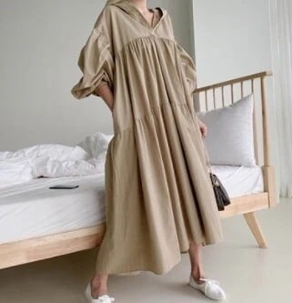 ワンピース ロング丈 袖あり 長袖 l Vネック フレア シフォン かわいい きれいめ シンプル カジュアル 上品 おしゃれ アジアン 大人女子 こなれ感 ラフ ガーリー 無地 春 秋 2