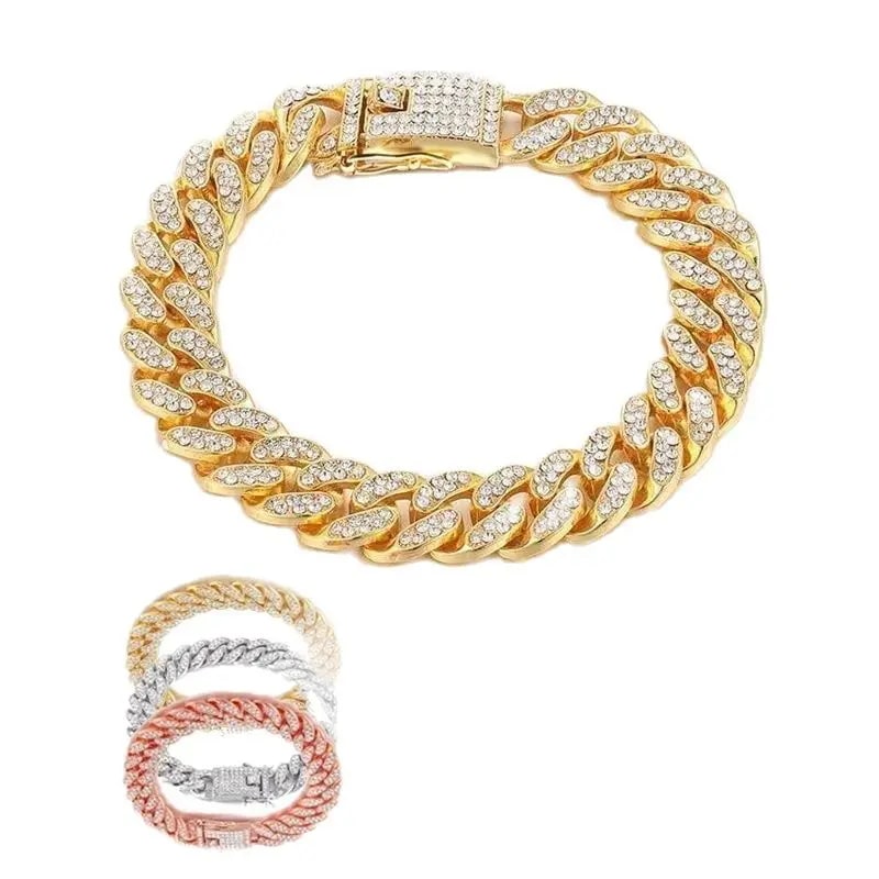 犬の首輪チェーン,金属,フレンチブルドッグ,ダイヤモンド付き,幅12.5mm,ペット用アクセサリー