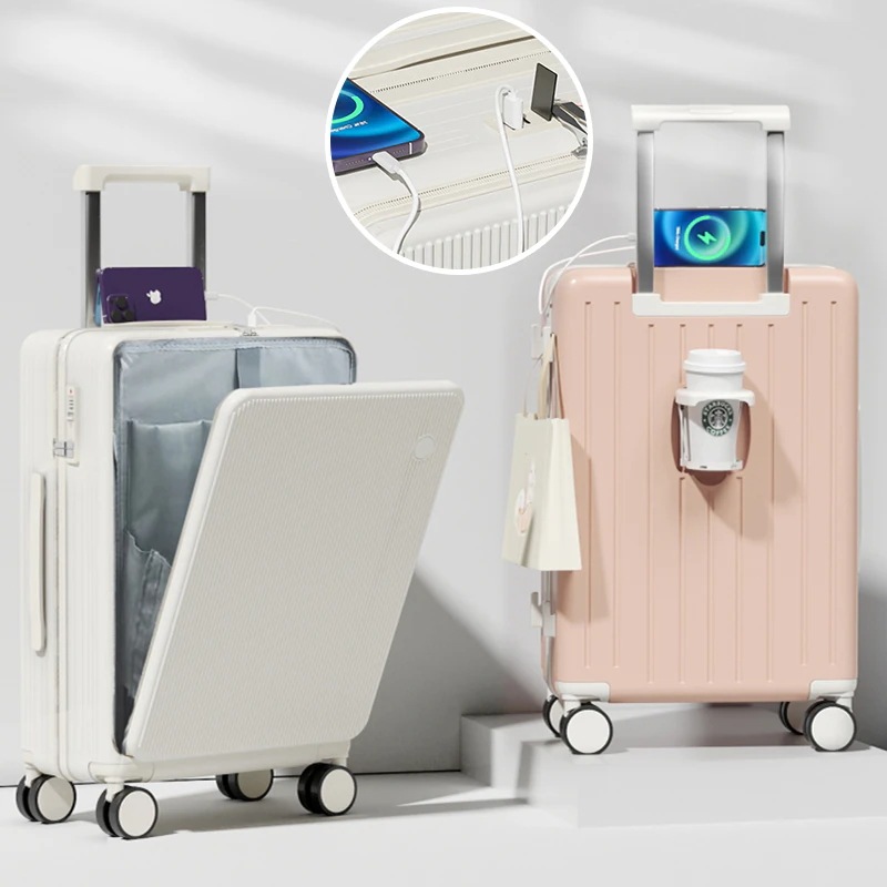 キャリーケース スーツケース 機内持ち込み 軽量 キャリーバッグ カップホルダー USBポート フック付き