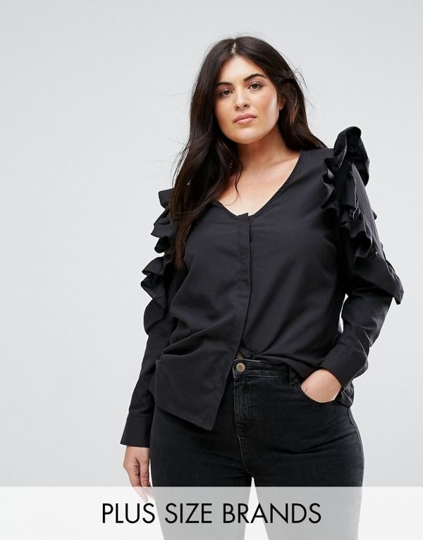 boohoo レディース 大きめサイズ ゆったりサイズ 送料無料 Black Plus Ruffle Sleeve Blouse
