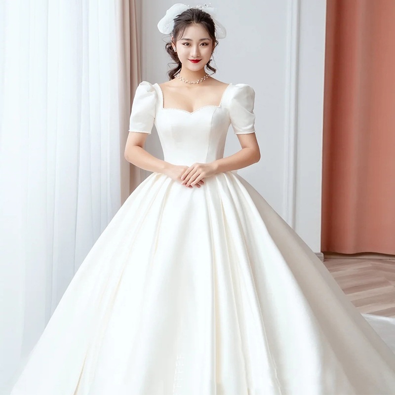 ホワイト エンパイアライン トレーンライン どんす ウエディングドレス ロングドレス 花嫁 結婚式