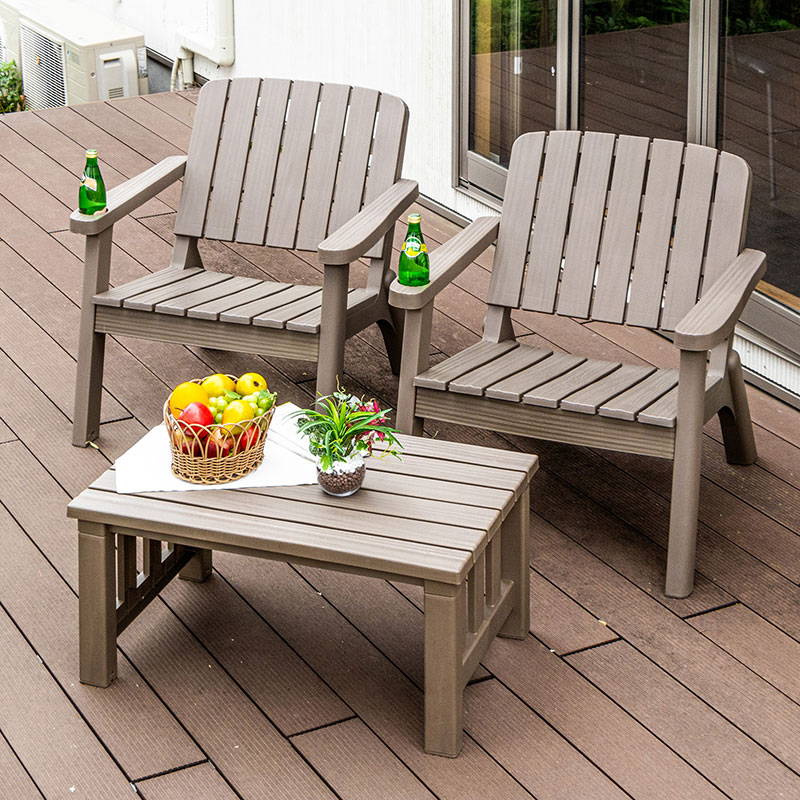 ガーデンセット ガーデンファニチャー 3点セット チェア 木目調 ブラウン グレー ガーデン ベランダ バルコニー おしゃれ カフェ風 庭 エクステリア