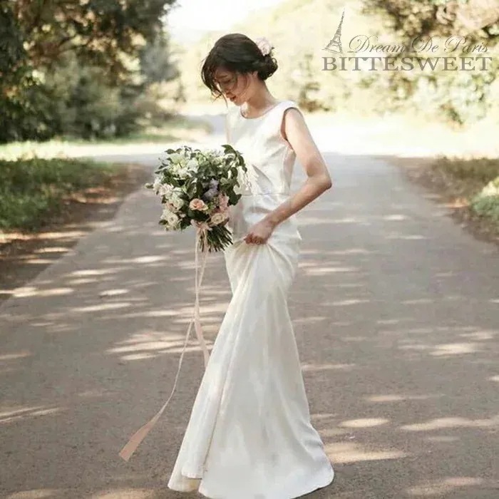 ウエディングドレスウェディングドレスノースリーブ床付きタイプweddingdressレディースドレスタイトマーメイドラインファスナータイプオーダーメイド可能前撮り後撮り披露宴結婚式演奏会発表会海外挙式