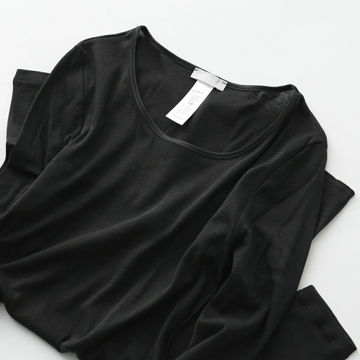 HANRO ハンロ Tシャツ 07 1620 UIH301 レディース 長袖 アンダーウェア カットソー cotton seamless コットンシームレス ストレッチ 0019/Black