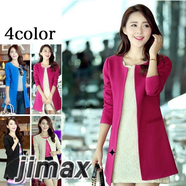 ノーカラージャケット スプリングコート レディース ビビットカラー ジャケット コート 裏地付 ホワイトデー