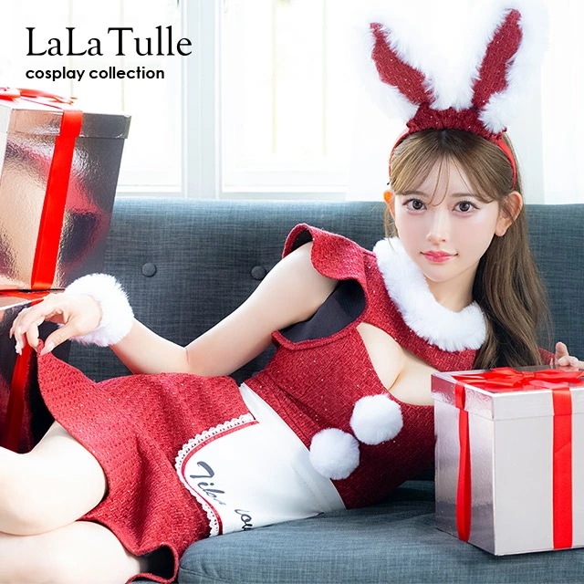 【即日発送】 サンタ コスプレ サンタコス クリスマス サンタコスプレ 4点セット ツイード S～Lサイズ 大きいサイズ サンタクロース カチューシャ うさ耳 バニー バストカット半袖 カフス 衣装