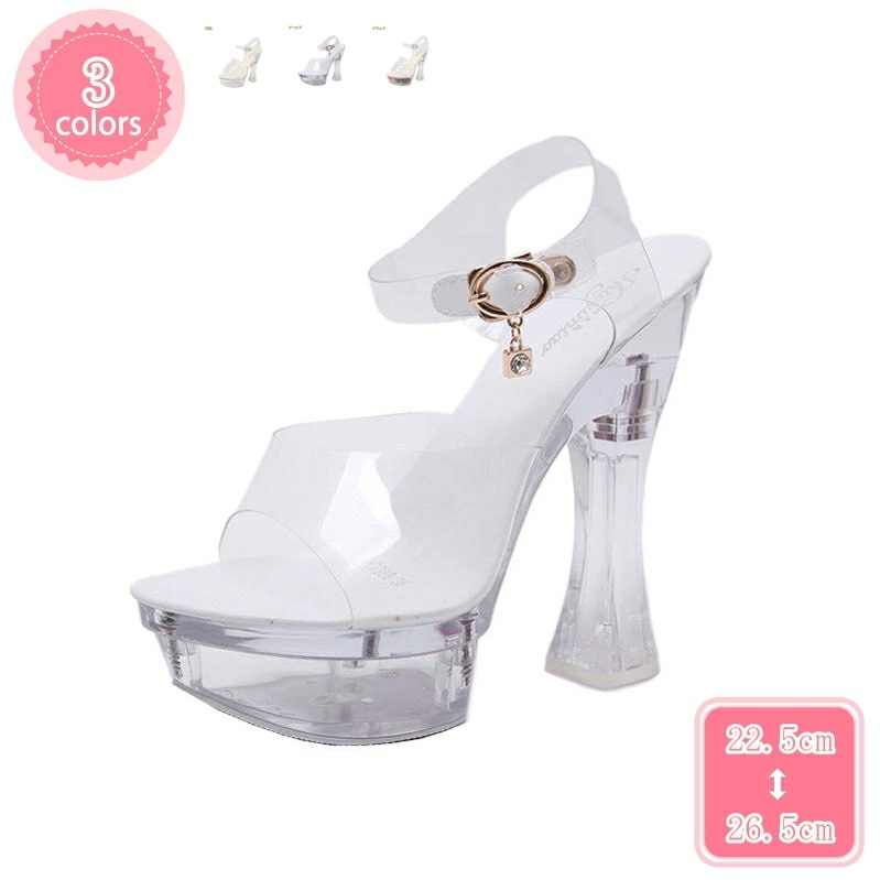 1000円OFFクーポン サンダル レディース オープントウ ハイヒール ピンヒール パーティー サマー カジュアル 透明ソール クリア素材 厚底 夏用 14.0cm お出かけ 歩きやすい 細見え 甲 13,759円