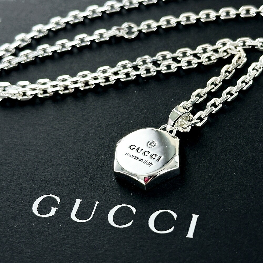 GUCCI ショッパー付き グッチ チェーンネックレス ロゴプレート メンズ レディース シルバー925 シンプル ネックレス 結婚式 結婚記念日 プレゼント 夫 妻 誕生日プレゼント お祝い ギフト
