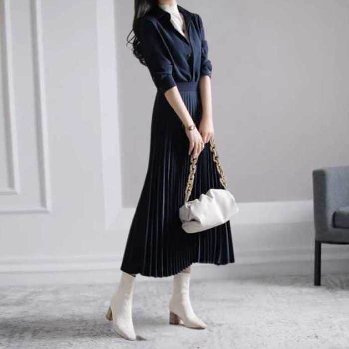 きれいめ レディースファッション ワンピース S M L XL プリーツスカート