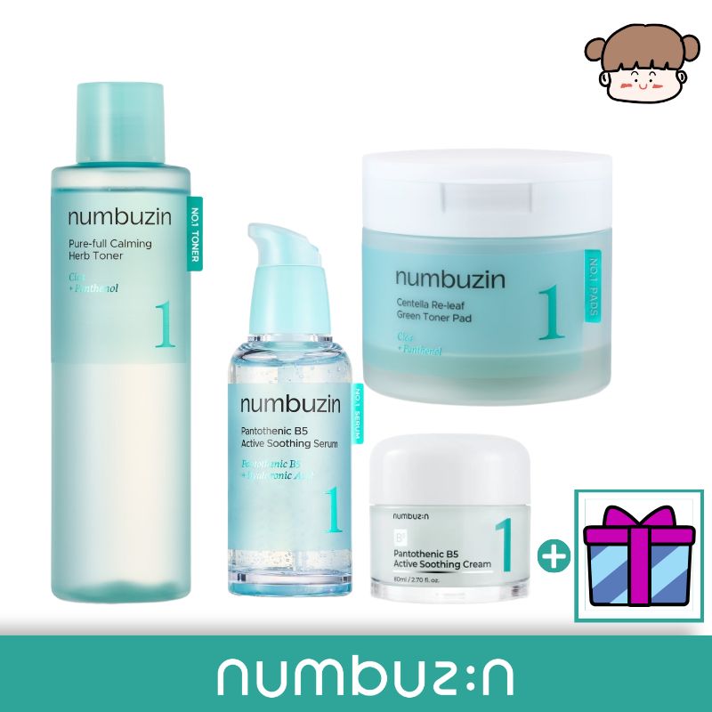 【BEST 水分鎮静・赤みケア】numbuzin 1番 トナー＋セラム＋クリーム＋パッド４点セット/スージングセラム 水分鎮静 赤みケア 化粧水 敏感肌 スキンケア ニキビ予防 韓国スキンケア