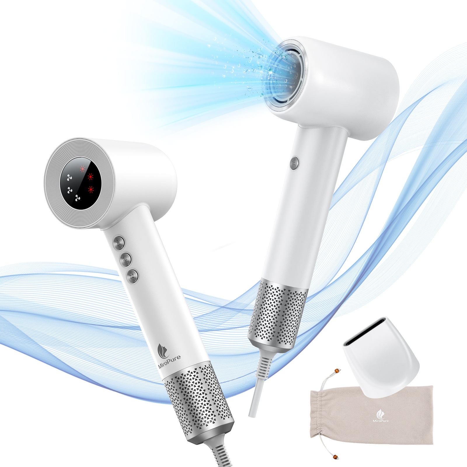 【低温速乾】 ドライヤー 大風量1.5m/min 1500W ヘアドライヤー 15モード調節 1億高濃度マイナスイオン 恒温ヘアケア 温冷リズムモード 静音 軽量 小型 犬用/家庭用 ホワイト