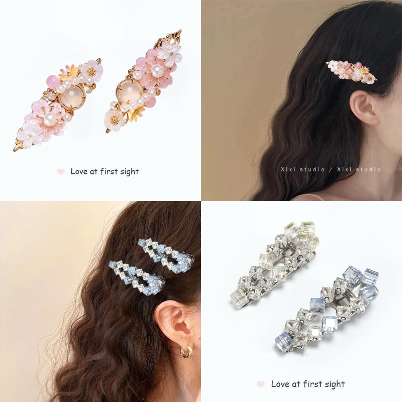Qoo10] ヘアクリップ 前髪 桜 パール キラキラ