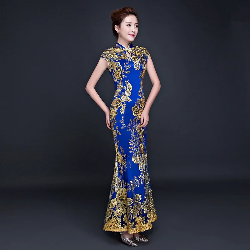 ワンピースドレスドレス新しいチョンサム2025テールロングスリムショー女性のためのホストドレス