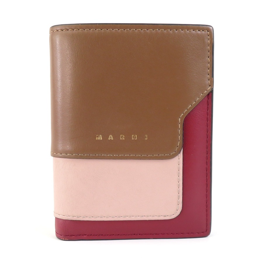 マルニ MARNI 二つ折り財布 レザー ブラウン×ピンク×ワインレッド レディース a0455