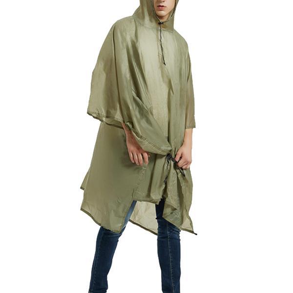 フード付きレインポンチョ 軽量化 アウトドア 大人用 男女兼用 グリーン