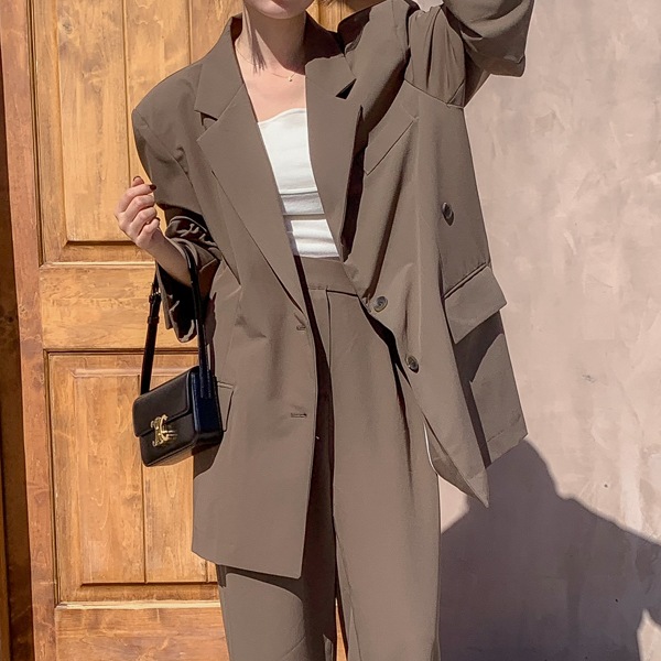 韓国ファッション 秋ジャケット ツーウェイ カーズ ルーズフィット ユニーク テーラード シングルジャケット