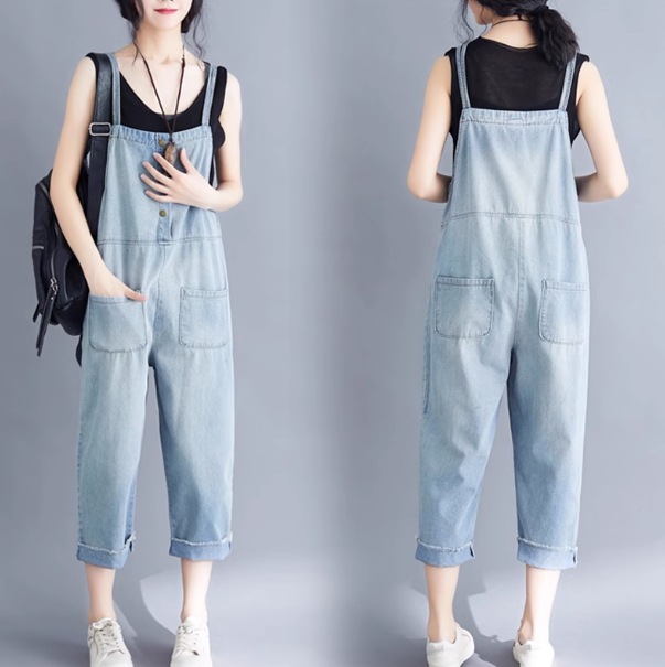 オーバーオール サロペット ノースリーブ デザイン ボタン 美ライン ニュアンス ポケット ヴィンテージ風 切りっぱなし ブルーデニム ウォッシュ加工 カラバリ リラックス かわいい 大人可愛い