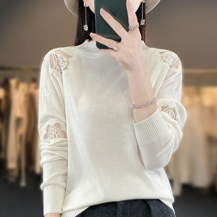 トップス ニット モックネック セーター シアー レディース きれいめ カジュアル 長袖 大人 可愛い 透け感 ホワイト 白 グリーン ピンク パープル ブラウン グレー ベージュ ブラック 黒 春