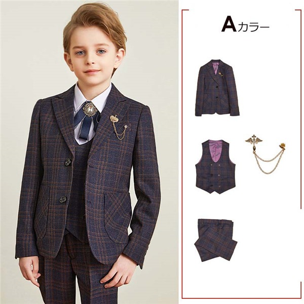 子ども 子どもタキシード上下セット 5点セット チェックスーツ上下セット 男の子フォーマルスーツ 韓国子供服フォーマルスーツ 子ども スーツ 14,053円